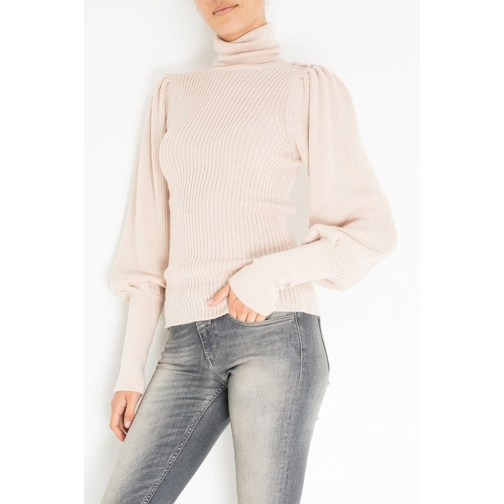 Ulla Johnson Brynn Alpaca Creme Turtleneck Sweater Balloon Puff Sleeve P/XS $450